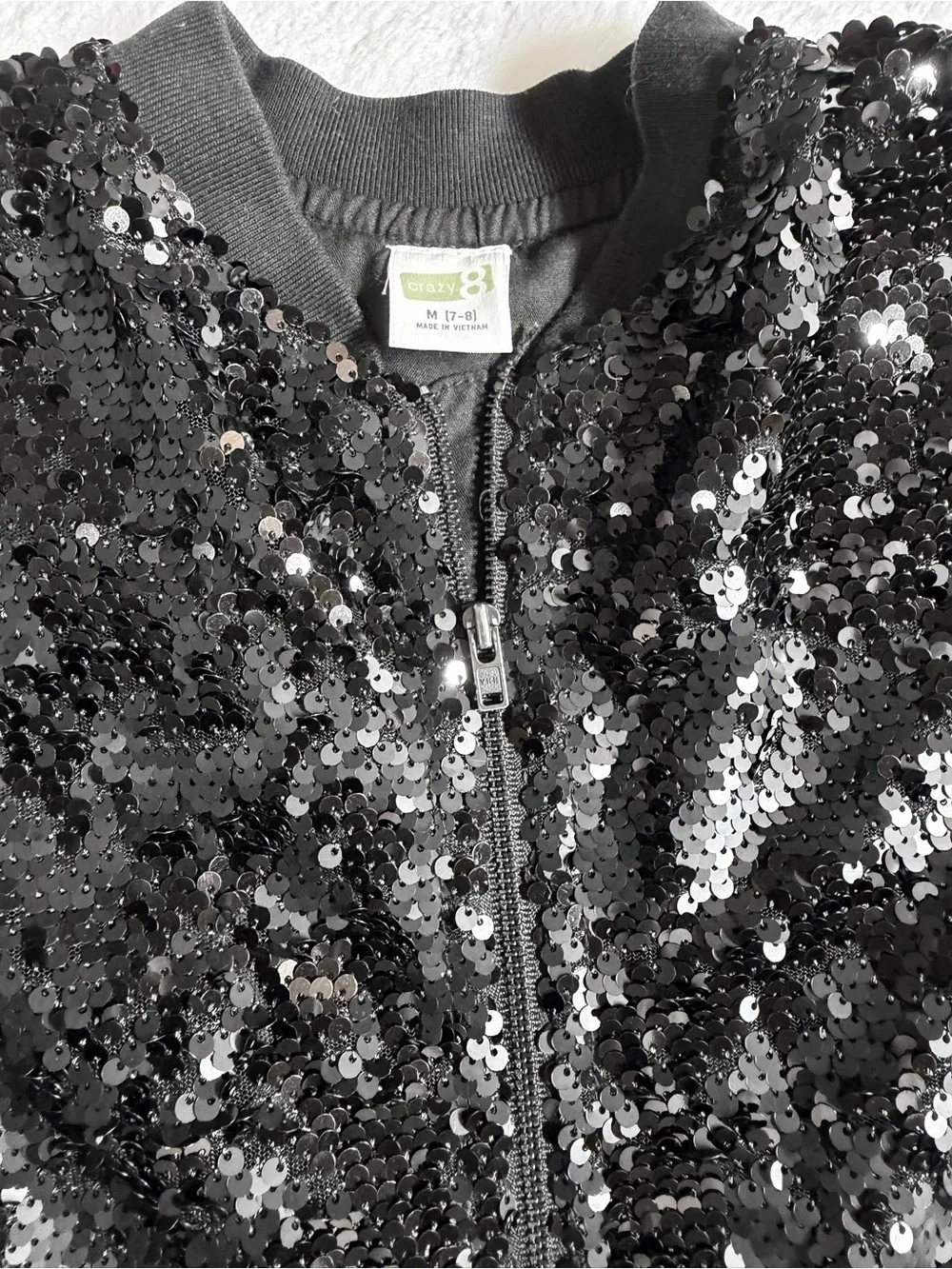 NWOT Crazy 8 black full sequin zip up jacket 7/8